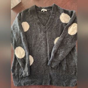 Madewell Gray Dotted Bartlett V-Neck Pullover Sweater in Coziest Yarn s EUC
